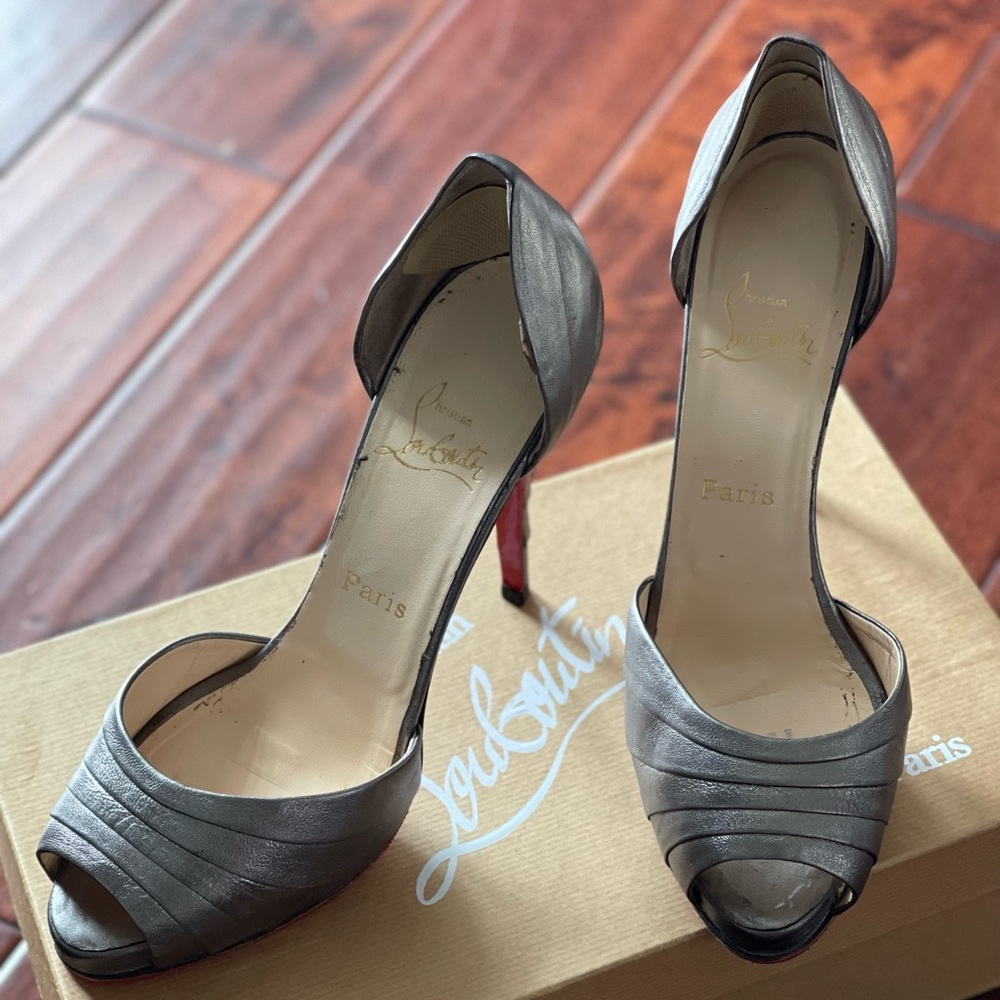 Christian Louboutin Armadillo Pewter high heel peep toe pump